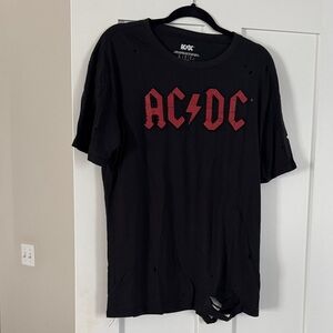 AC/DC Beaded Distressed Black and Red Tee
